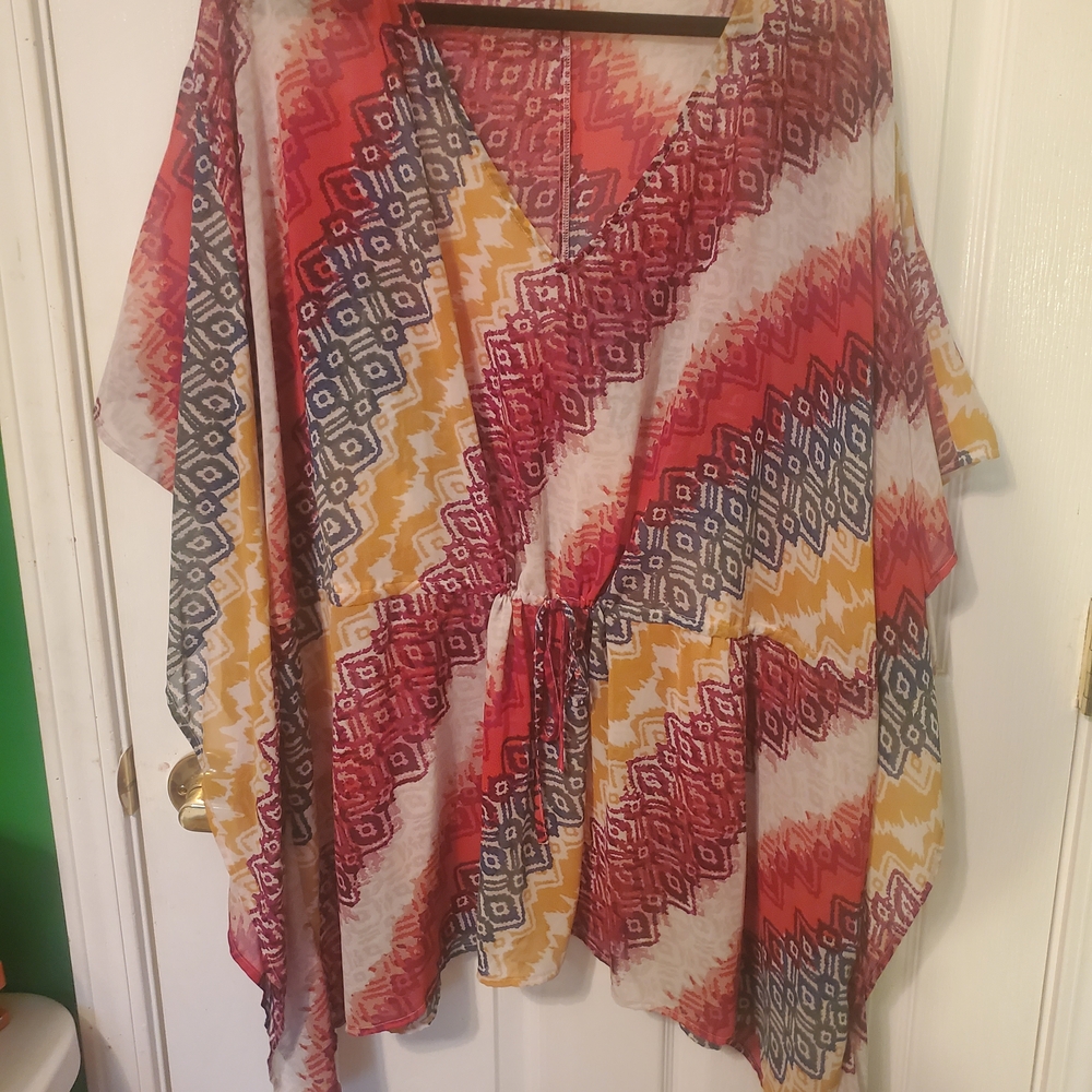 Lane Bryant Multicolor Abstract Print Sheer Top
